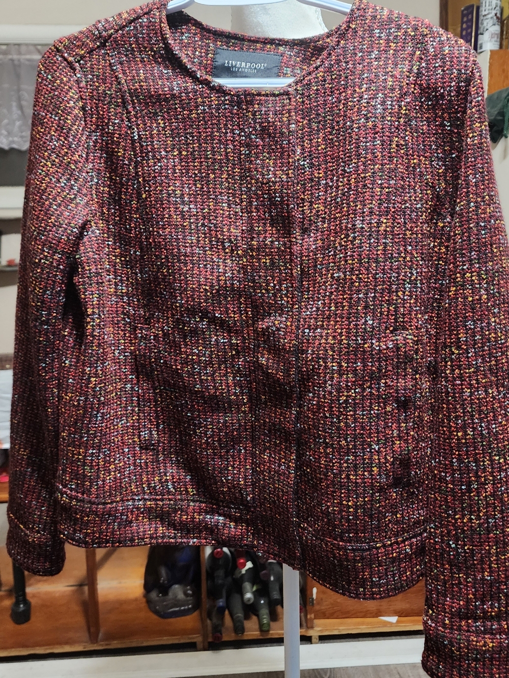 Liverpool Women's Red Multi-Color Tweed Zip Jacket Sz SM NWT
